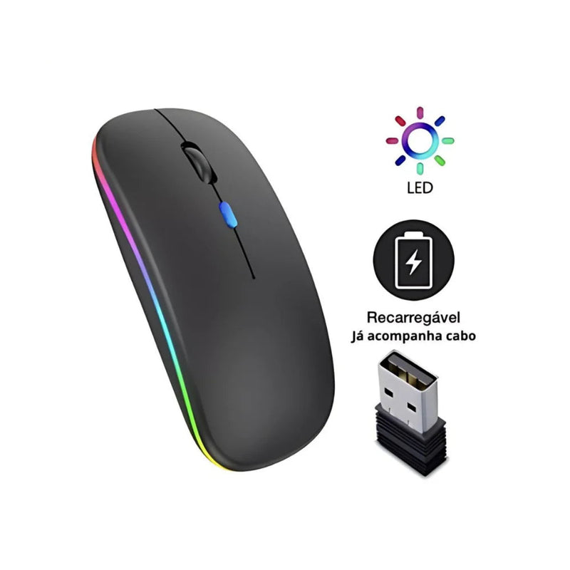 Mouse Wireless Recarregável Led Rgb 2.4 Ghz Sem Fio