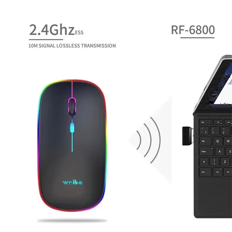 Mouse Wireless Recarregável Led Rgb 2.4 Ghz Sem Fio