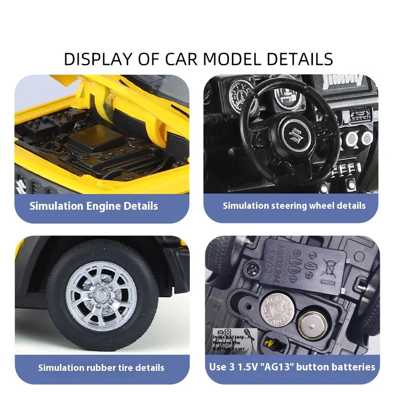 Suzuki Jimny 1:24 - Miniatura de Metal Die-cast com Luzes - Perfeito para Colecionadores e Crianças (4+ anos)