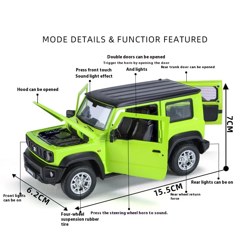 Suzuki Jimny 1:24 - Miniatura de Metal Die-cast com Luzes - Perfeito para Colecionadores e Crianças (4+ anos)