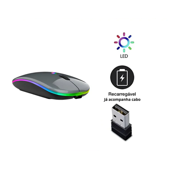 Mouse Wireless Recarregável Led Rgb 2.4 Ghz Sem Fio