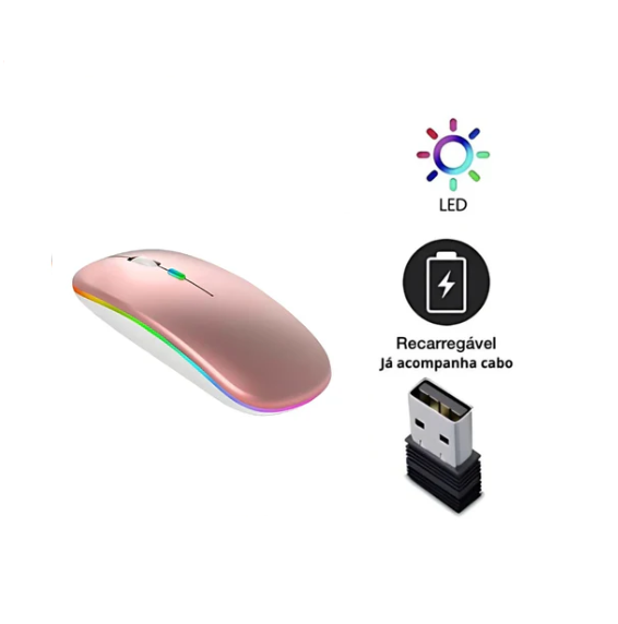 Mouse Wireless Recarregável Led Rgb 2.4 Ghz Sem Fio