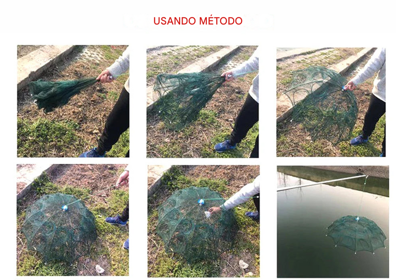 Rede de pescar tipo gaiola com 2 a 12 buracos