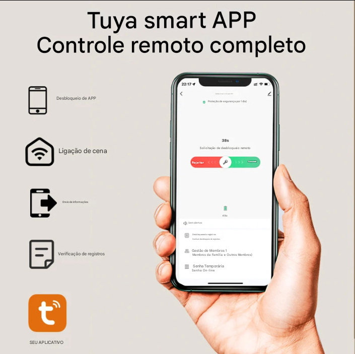 Fechadura Eletrônica com Desbloqueio por: Biometria, senha, cartão ou chave